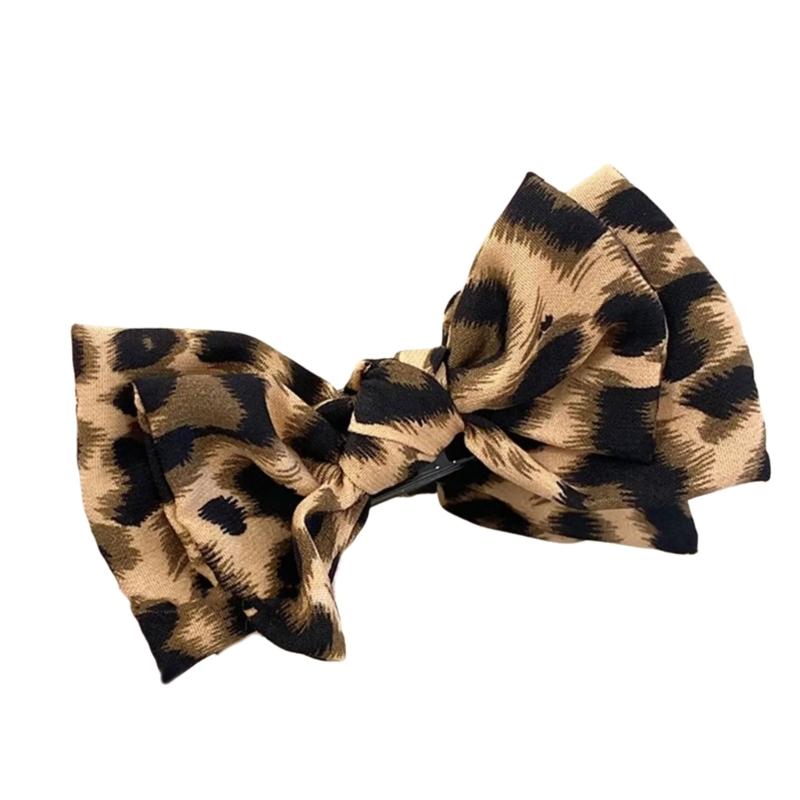 Leopard Pattern Bowknot Hair Claw Clip For Women NonSlip Ponytail Holder Hair Clamp For Thick Fine Hair Styling Tool
