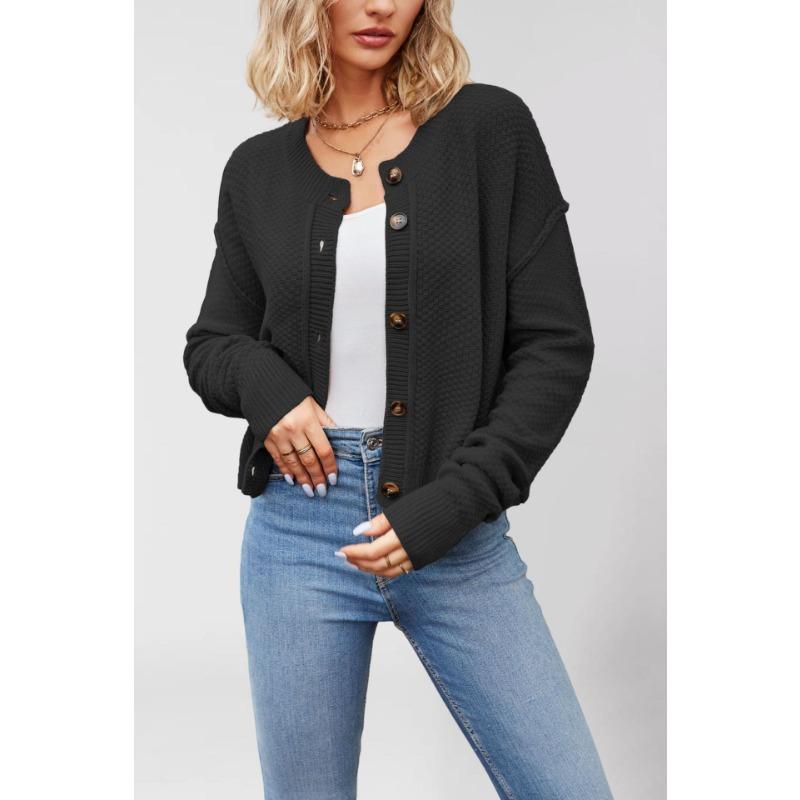 Autumn and winter new women's knitted cardigan women's single-row button commuter knitted cardigan jacket