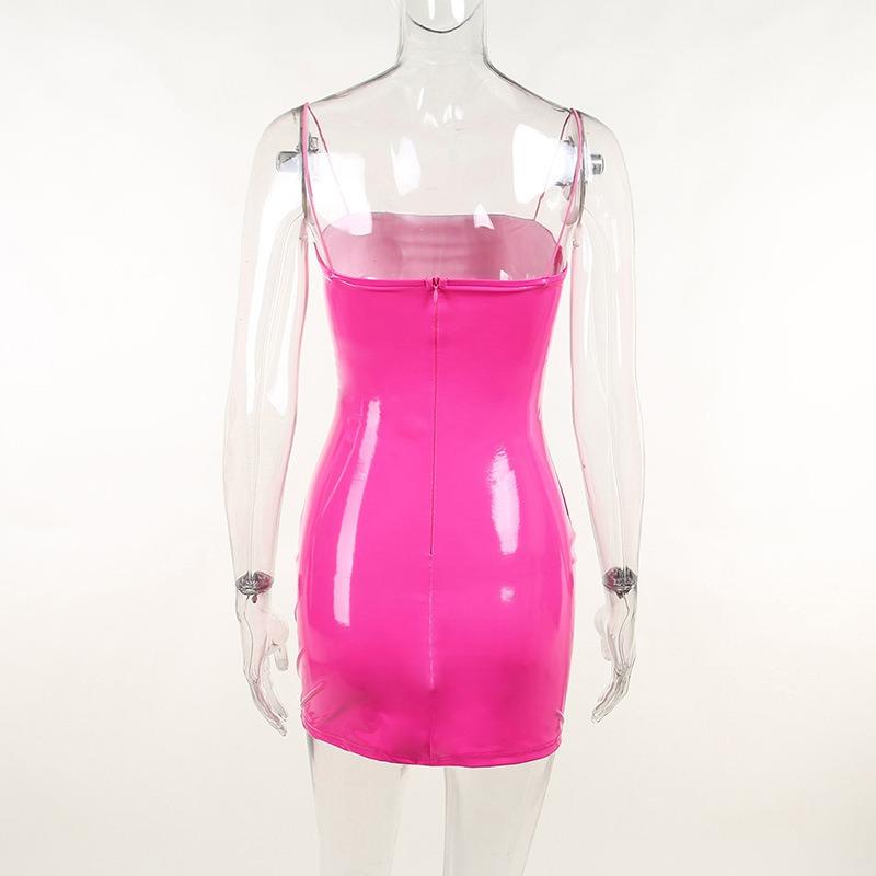 Dámská podzimní sexy prsatá PU kožená taška na zip bederní sukně Dámské krátké ohlávkové šaty