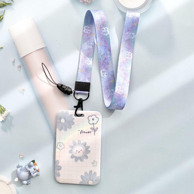 Estuche deslizante de dibujos animados Kawaii, etiqueta de identificación, funda para permiso de trabajo, funda con estampado de oso y conejo, soporte para tarjeta con nombre de permiso de trabajo