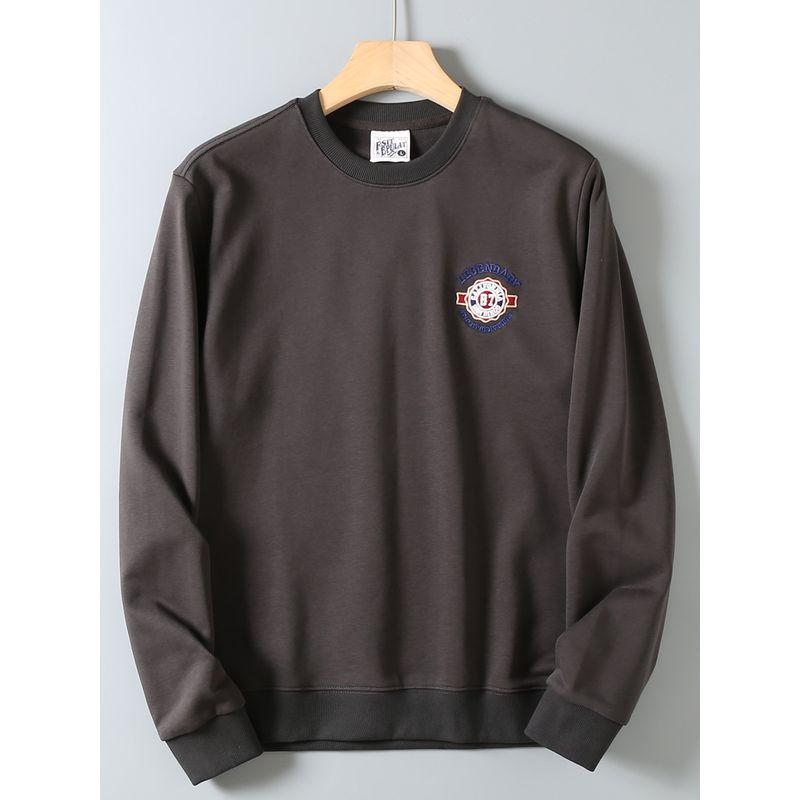 Men's Autumn Sweatshirt with Fish Scale Embroidery, Heavy Wash, and Long Sleeves, Suitable for Sports and Casual Wear