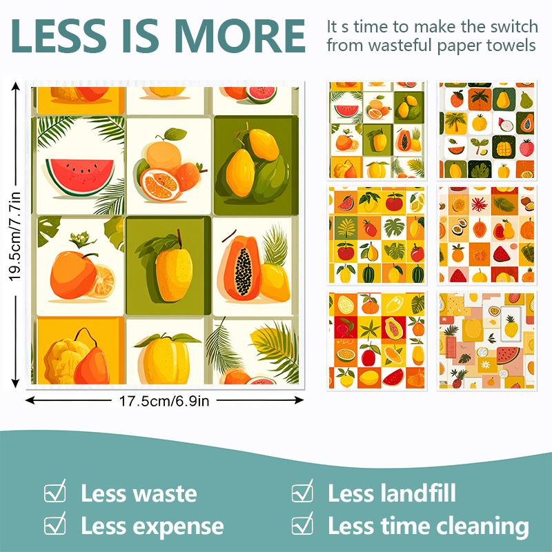 Cleaning Cloth Reusable Kitchen Dish Towels Eco-friendly Microfiber Orange Fruits Print Dishcloths Lint Free Washable Duster Rags Tea Towels 9*7inch