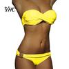 Traje de Baño 2 Piezas/Set Bikini de Verano Color Sólido Push Sin Tirantes Simple Traje de Baño para Mujer para la Playa