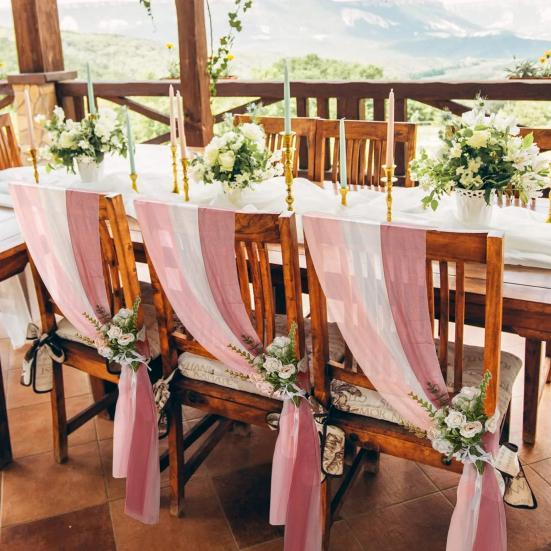 Chiffon Chair Sashes Wedding Aisle Decorations 9Ft Wrinkle-Free Draping Fabric for Ceremony Reception Party Banquet Decoration