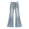 Ge Di Jie Light Blue Washed High Waisted Elastic Non Stick Leg L Flared Jeans for Women