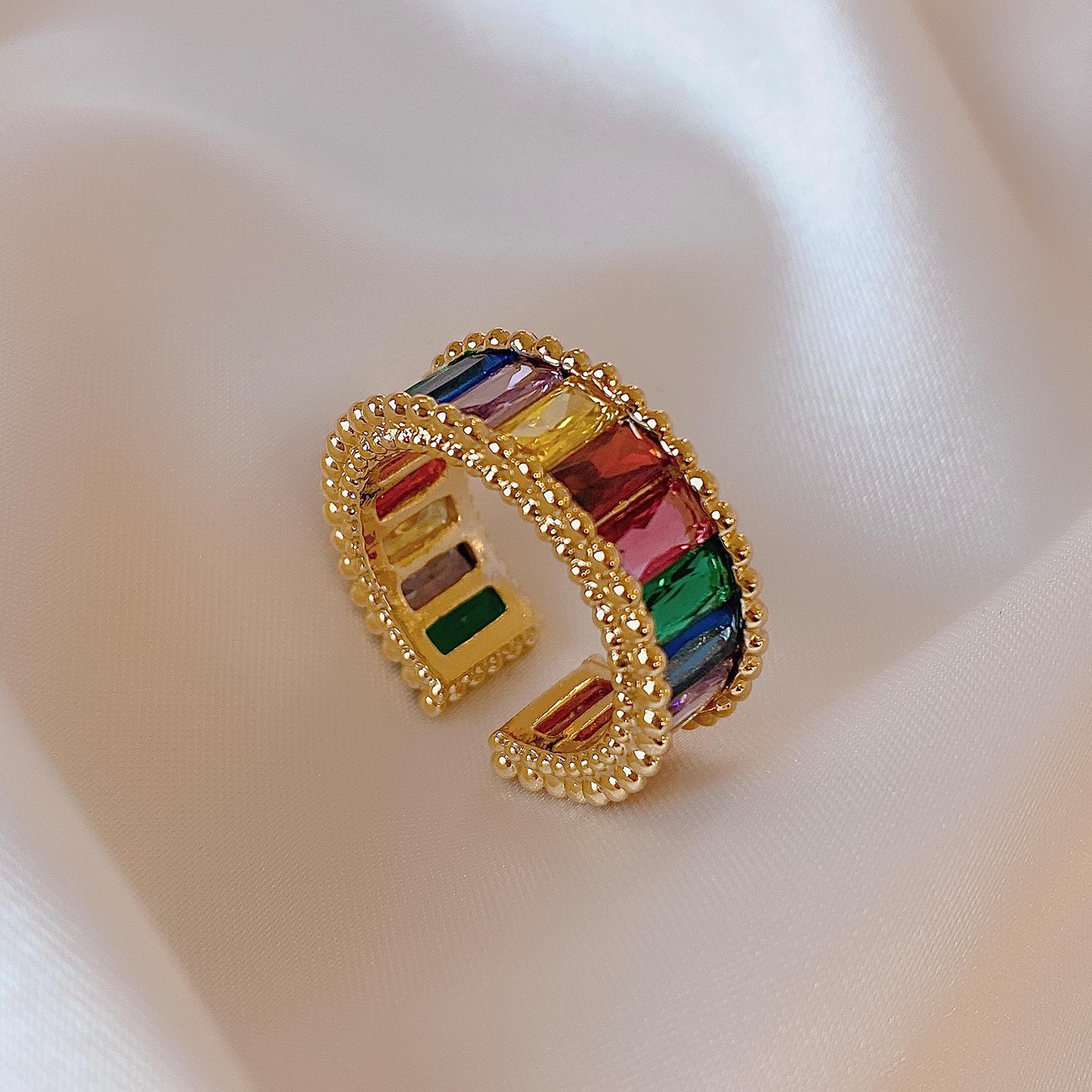 

2026 New Luxury Zircon Gold Color Open Rings Korean Fashion Jewelry Party High Sense Accessories For Women s Exquisite Gifts Gold-color