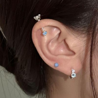 1 PC Stud Earrings Cartoon Bear And Heart Shape Shiny Cubic Zirconia Cartilage