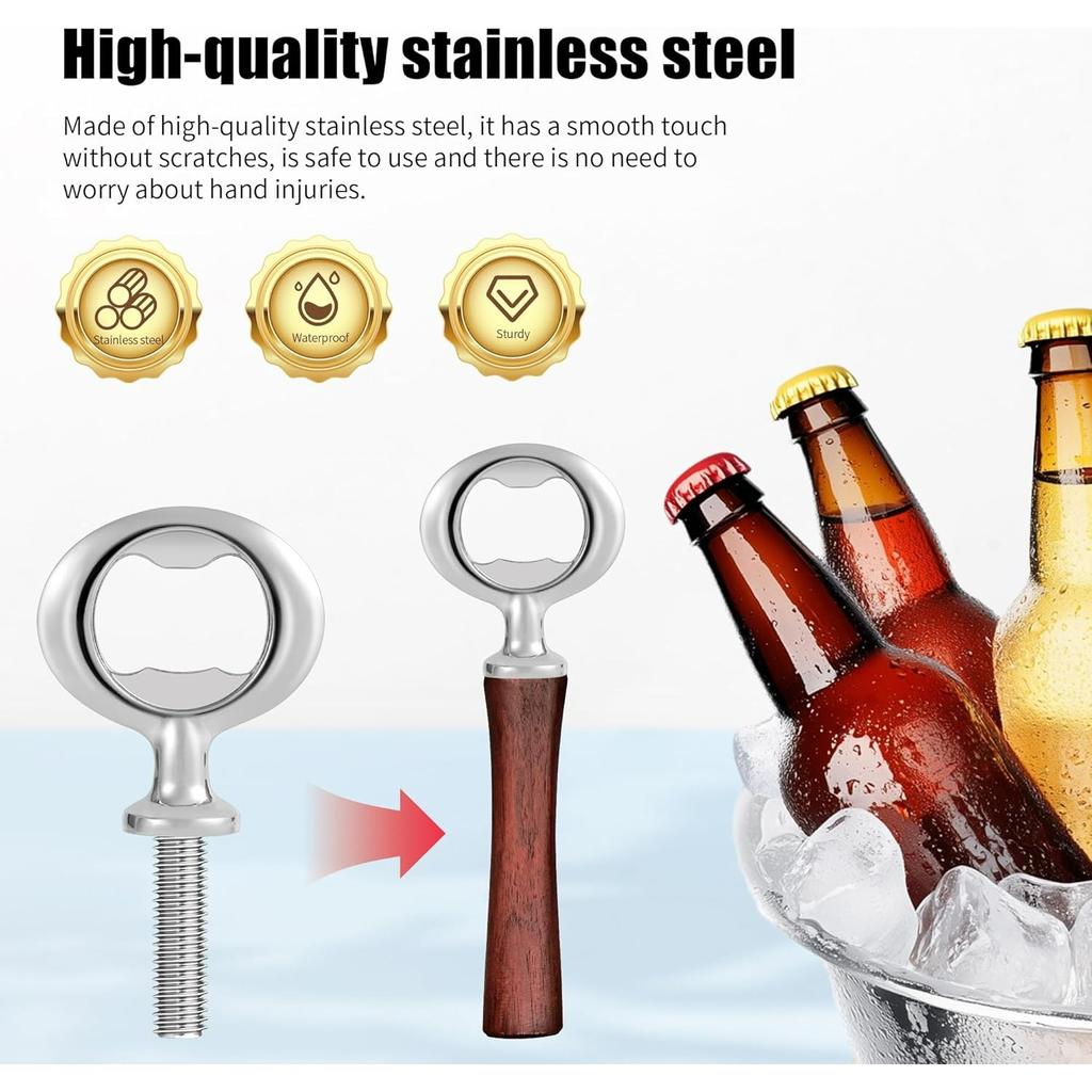 Pack of 4 Bottle Opener Blanks Metal Thread Beer Opener, Zinc Alloy Inserts Kits Beer Bottle Opener, Bottle Opener Blank Wood Bottle Cap Opener Beer