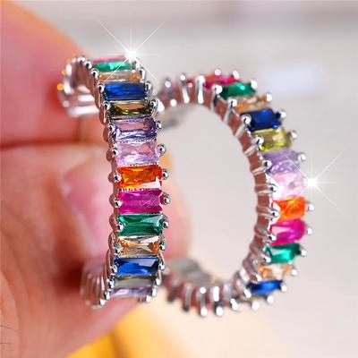Luxury Female Rainbow Zircon Stone Clip Earrings Charm  Color Wedding Jewelry For Women