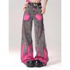 High Street Graffiti Printed Straight Jeans Women's High Waist Skinny Wide Leg Loose Drop Floor Pants