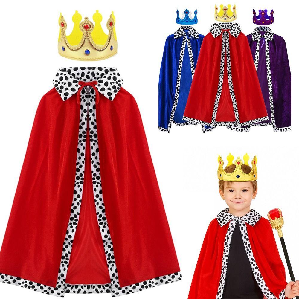 Red Velvet Adult Kids Prince Robe 80/90/130/150cm Cosplay Dress Up  for Parent-child Activity