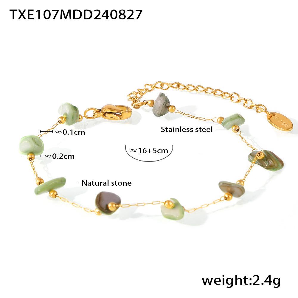 Natural Stone Hand-Knitted Clavicle Necklace & Stainless Steel Bracelet Set - Light Luxury, Fade-Resistant, Elegant for Ladies