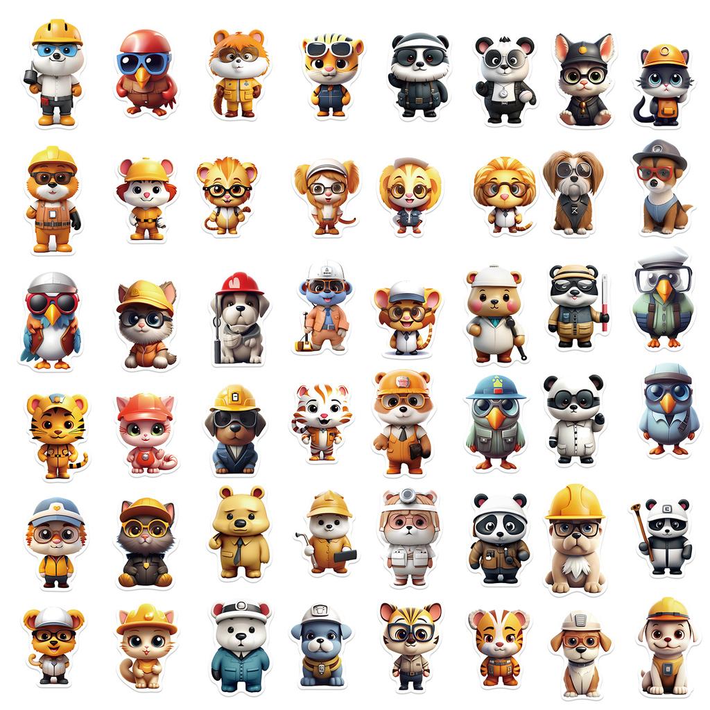 50 Cartoon Occupation Animal Graffiti Stickers Guitar Notebook Suitcase DIY Waterproof Stickers