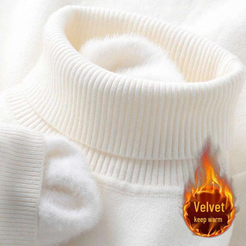 Men's Fleece-Lined High-Neck Knit Sweater: Thick Casual Autumn/Winter Pullover 2025