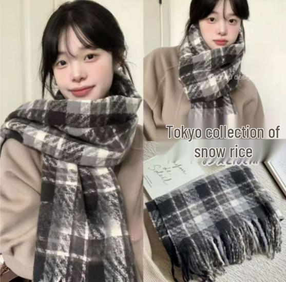 Korean Imitation Cashmere Plaid Scarf for Women - Thick, Warm, Versatile Autumn/Winter Fashion