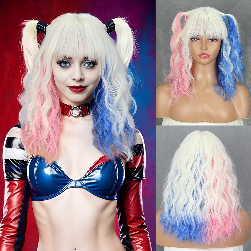 Short Pink Wigs for Women Short Wavy Light Pink Wigs with Bangs