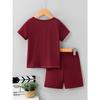 Pieces  Featuring Gray And Red Color-Blocked Shorts with  Round-Neck Print with  Angeles Design
