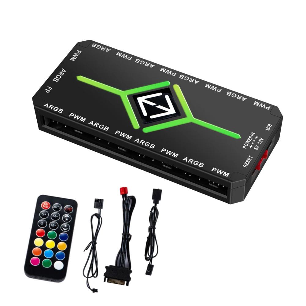 1 To 9 Ports 3 in 1 PWM Fan Hub SATA Power Supply PWM Magnetic Fan Hub Splitter PWM & ARGB Hub Splitter for Computer PC Case Fan