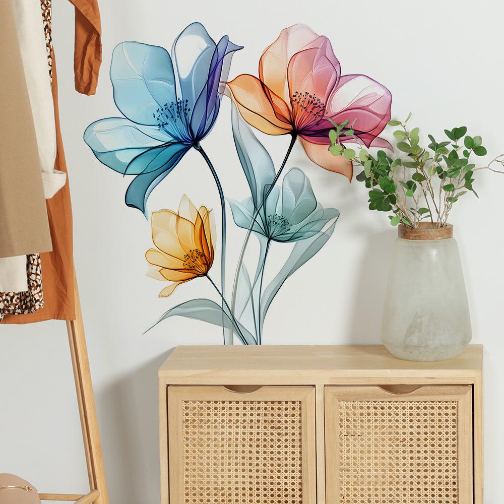 2 Pcs Simple Lines Yumei Flowers Bedroom Living Room Home Background Landscaping Decorative Wall Stickers