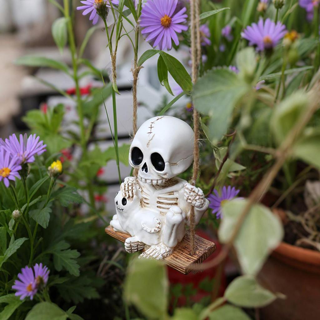 Skull Decor Halloween Skull Ornament Cute Swing Ghost Dog Car Pendant for Home Door Cemetery Garden Fence Rearview Mirror Tree