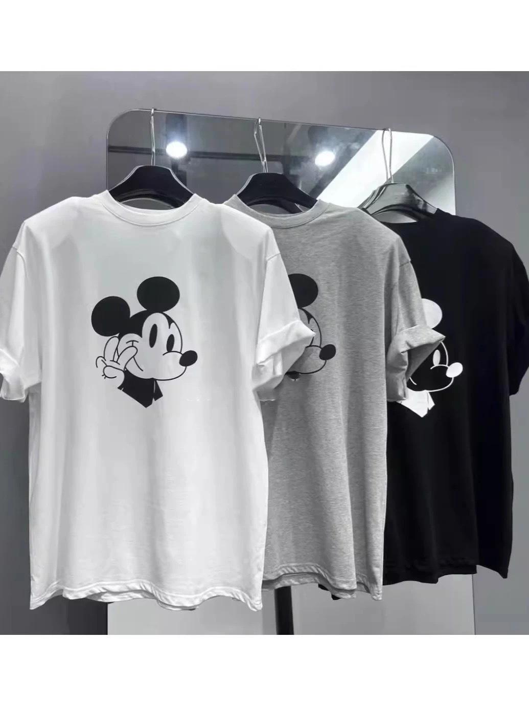 Women s Mickey Print Loose Cotton T-Shirt - Casual Korean Summer Style L