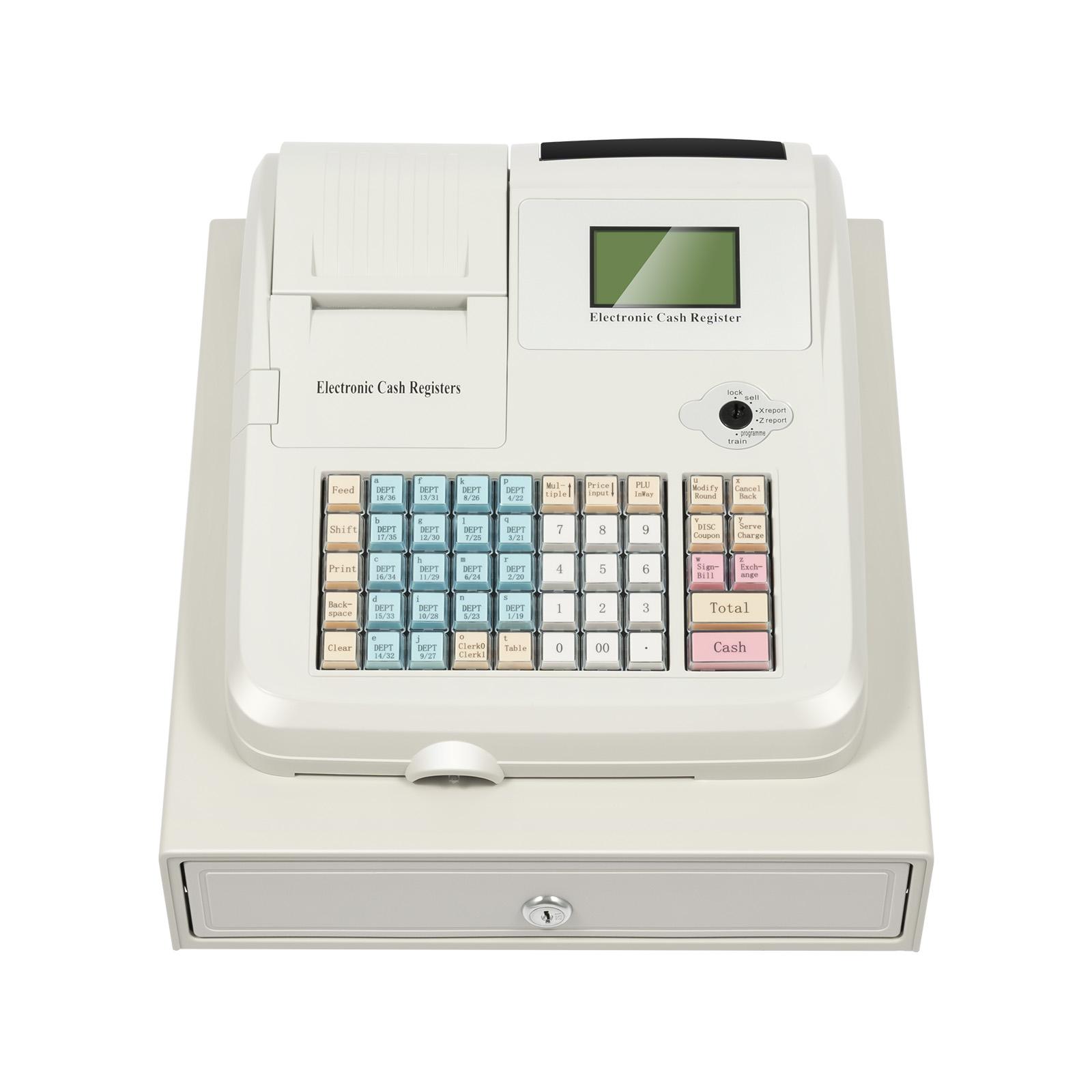 

48 Keys Electronic Cash Register with Coin Drawer Box Description POS for Small Businesses, Retailers, Supermarkets (White) белый