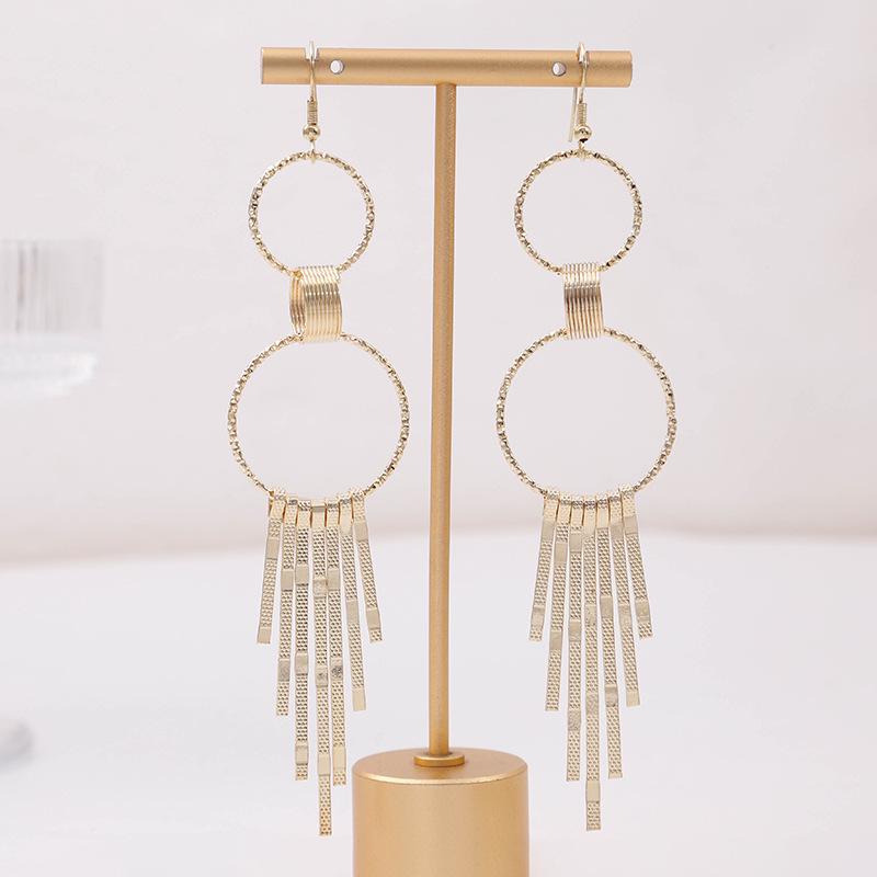 

Round and Triangle Tassel Earrings: Multi-layer Metal Dangle Style for Women