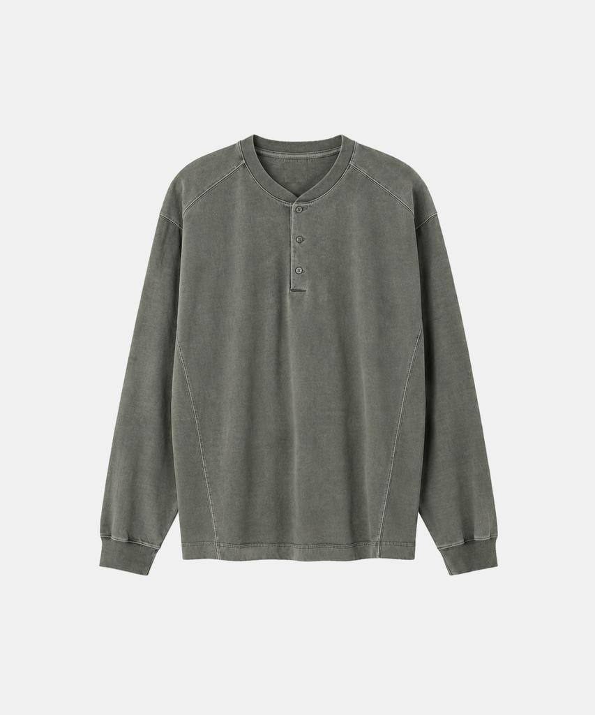 IKALOOK Spring/Autumn Pigment 3-Button Long Sleeve T-Shirt Dd1Fmlt122