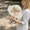 Fashion Lace Bow Sun Hat Adjustable Lace Ruffle Wide Brim Hat Breathable Straw Fisherman Cap Sun Protection