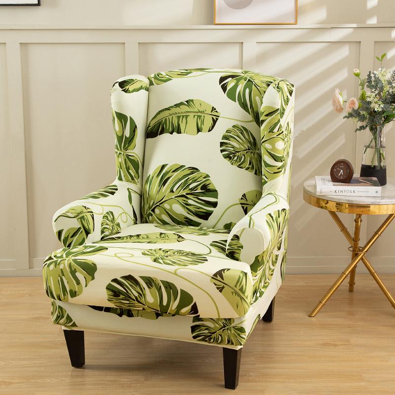 Stretch Spandex Wing Chair Cover Elastic Relax Armchair Slipcovers Wingback Sofa Protector with Seat Cushion Cover Home Decor