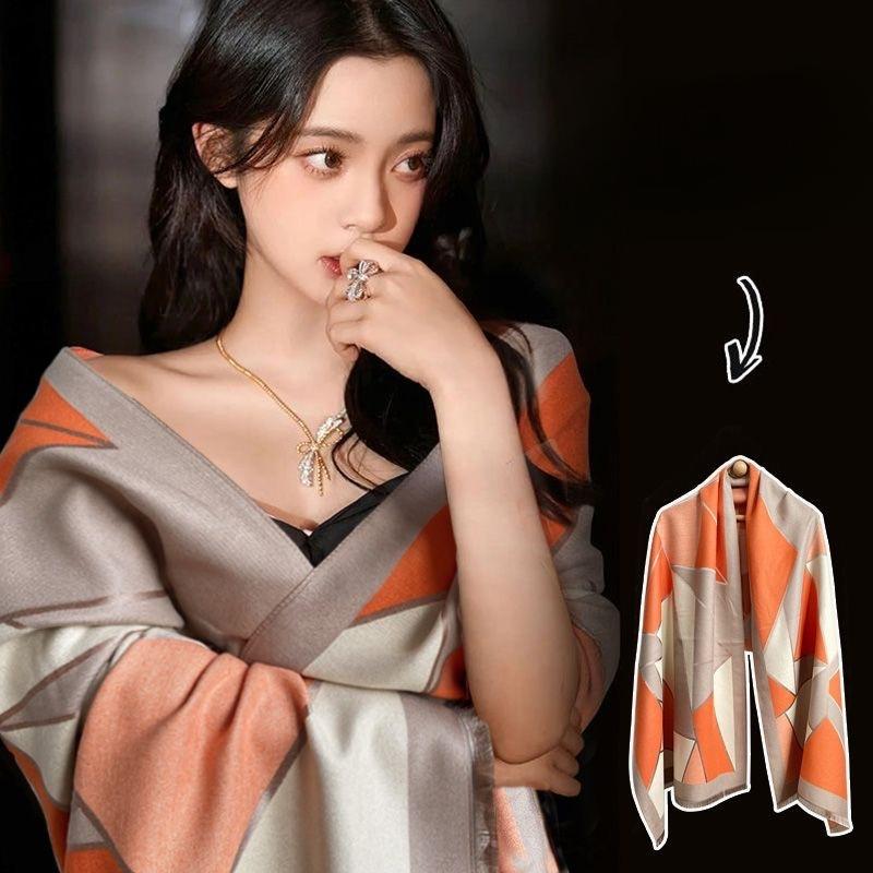 Korean Version of The New All-match Imitation Cashmere Winter Geometric Irregular Scarf for Girls To Keep Warm and High End Shawl for Travel