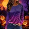Women's Long Sleeve Neck Top with Halloween Print and Side Slit Hem for Party Casual Wear