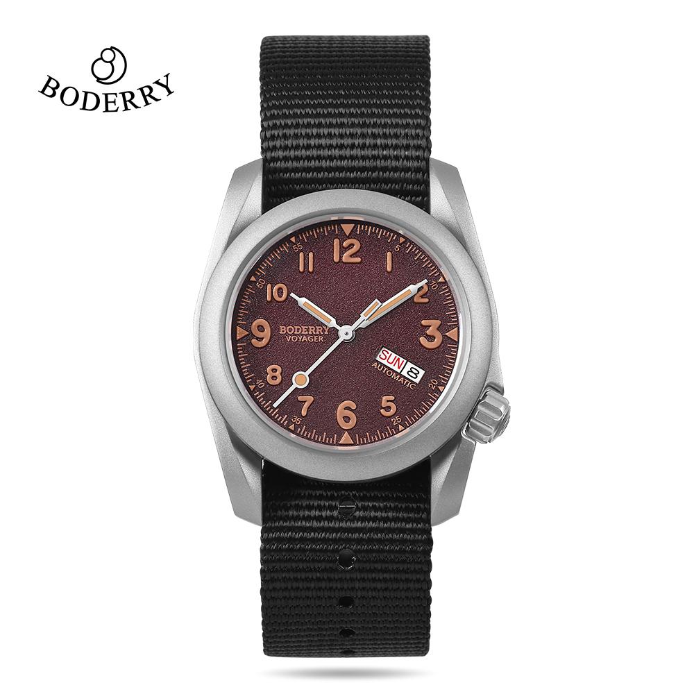 Boderry VOYAGER Field Watches Bronze Case Automatic For TMI NH35 Watch 100M Waterproof Clock Military Vintage Wristwatch Mens