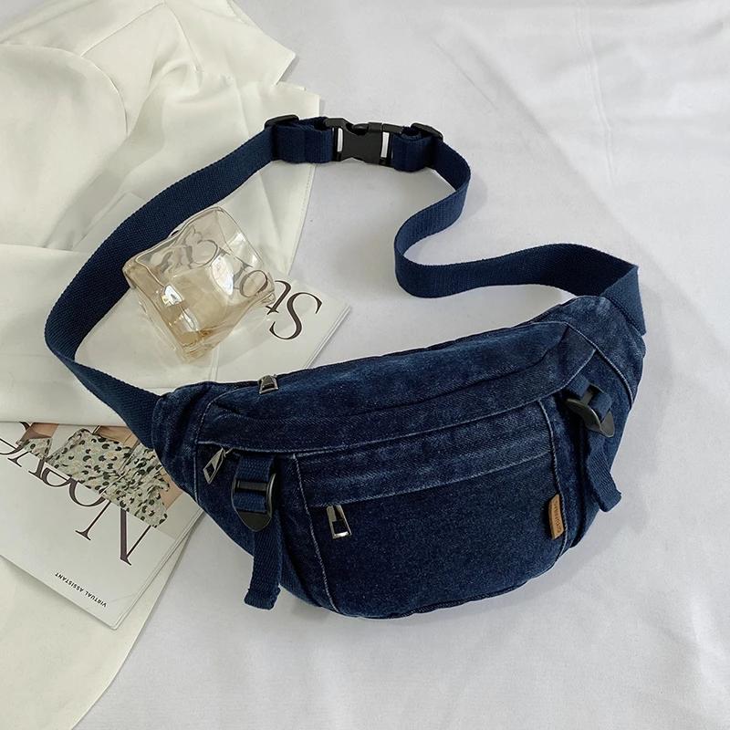 Casual Waist Bag Ladies Designer Denim Fanny Pack Fashion Travel Money Phone Chest Banana Bag Large Capacity Female Bum Belt Bag