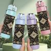 1PC Dark Ethnic Carpet Ornament 750ml Color Plastic Sports Water Bottle Leakproof Flip Straw Lid Suitable for Sports Office Home Use