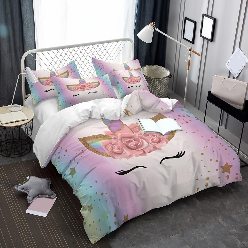 Zestaw Poszwy na Kołdrę Jednorożec Kołdra Pościel 3D Zestaw Pościeli Dziecięcej 3-częściowy 1 Poszwa na Kołdrę Rozmiar King Halloween Boże Narodzenie