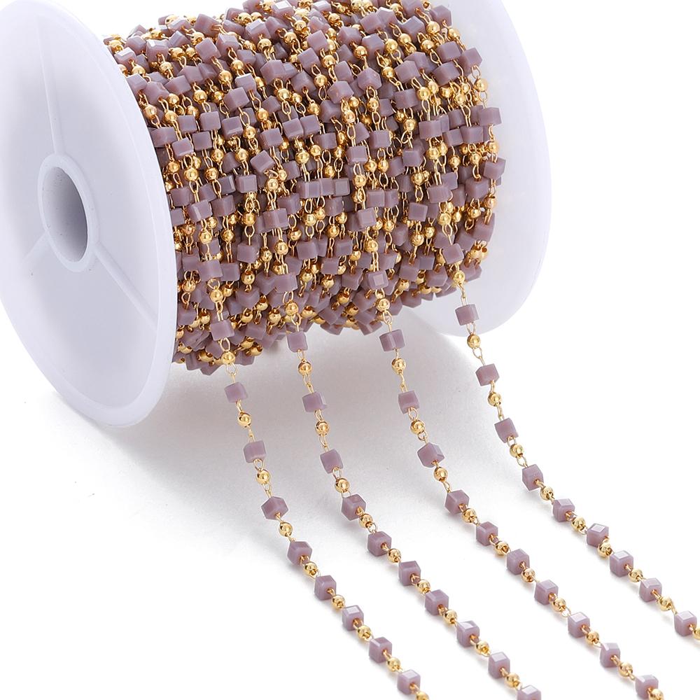 1Meter Colorful Cube Stone with Copper Beads Chains Necklace Chain for DIY Anklet Bracelets Handmade Jewelry Making Accessories
