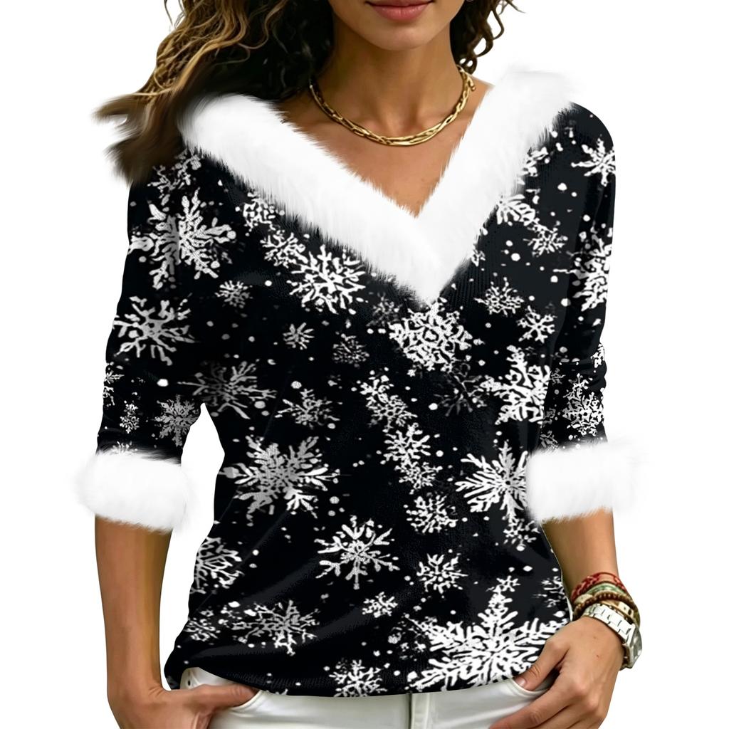 Christmas V-Neck Top with Elegant Cut for Party, Date and Everyday Wear