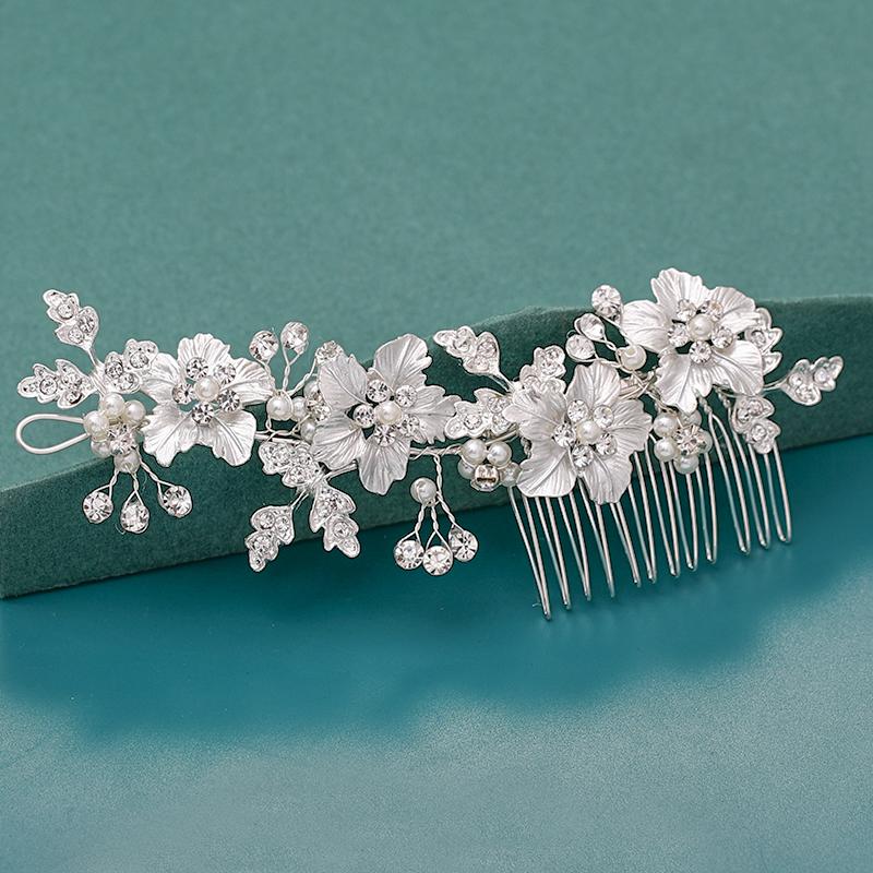 Bride Hair Combs Hair Accessories Wedding Bridal Headpiece Silver Color Handmade Crystal Pearl Wedding Ornaments Hair Jewelry