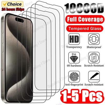 5Pcs Tempered Glass for IPhone 15 14 13 12 11 Pro Max Screen Protector for IPhone 12Mini 13Mini 7 8 14 Plus SE X XS XR Glass