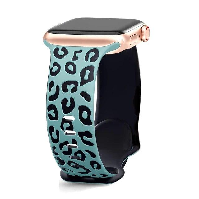 Engraved Leopard for Apple Watch Straps 40mm 44mm 42mm 45mm 41mm 49mm 38mm Silicone Bracelet Series 9 8 7 SE 6 5 4 Ultra2 3 Band