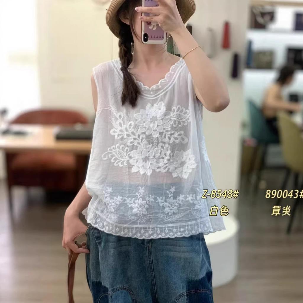 Summer new retro lace sleeveless fried vest women's loose jacquard embroidered suspender top