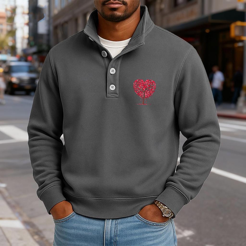 Pánské ležérní tričko s dlouhým rukávem a stojáčkem, s potiskem, na knoflíky