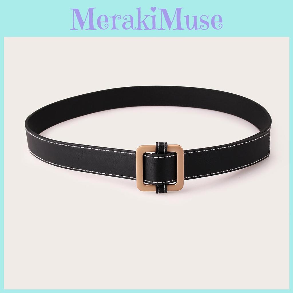 Womens Rose Gold Square Buckle Leather Belt With Metal Clasp For Casual Office Wear
