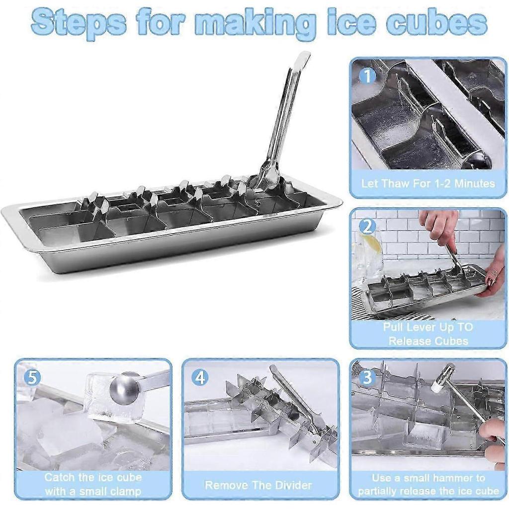 Vintage Inspired Ice Cube Tray, Stainless Steel Ice Cube Trays for Freezer, Metal Ice Tray with Lever, Retro Metalice Handle Made Ice Cube Tray
