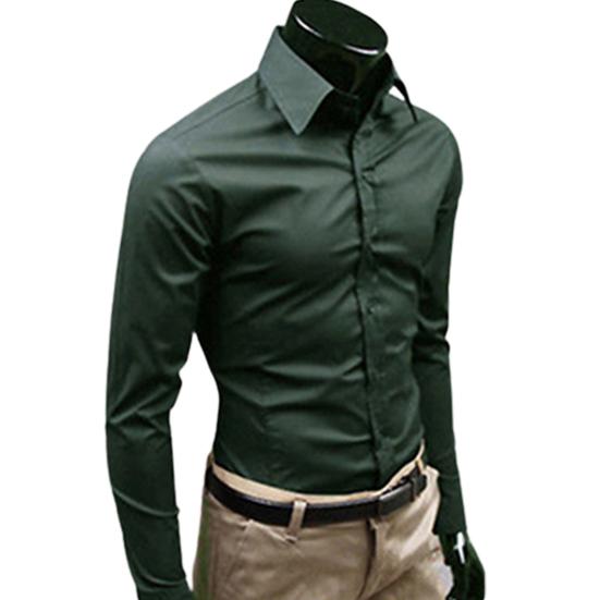 Pánská móda Ležérní Jednobarevná Cukrová barva Dlouhý rukáv Slim Fit Společenská košile Top