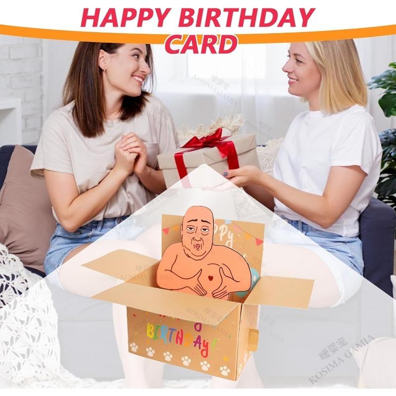 Humorous 3D Card Hilarious Happy Birthday Pop-Up Card Character Design with Heart Balloons Confetti Whimsical Card Birthday Gift