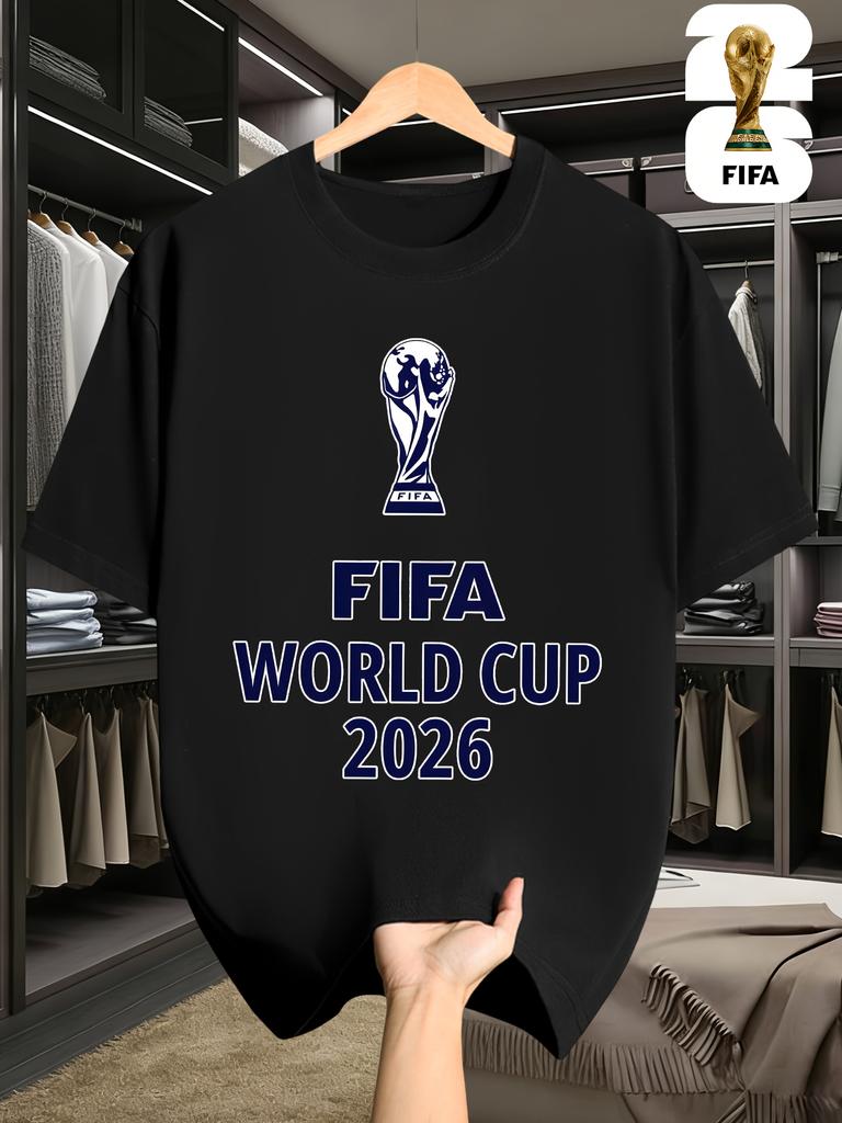 2026 USA-Canadian Cup, FIFA Football Print Crew Neck T-shirt, Street Style, Regular Fit, a Must-have for Football Fans, Suitable for Casual Attire