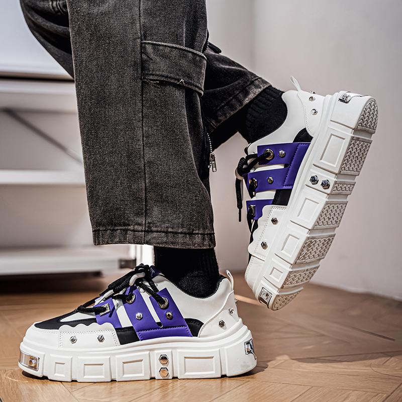 Herren Sportschuhe Punk Weiß Skateboard Schuhe Elevator Plateau Sneaker Student Lila Laufschuhe Übergröße