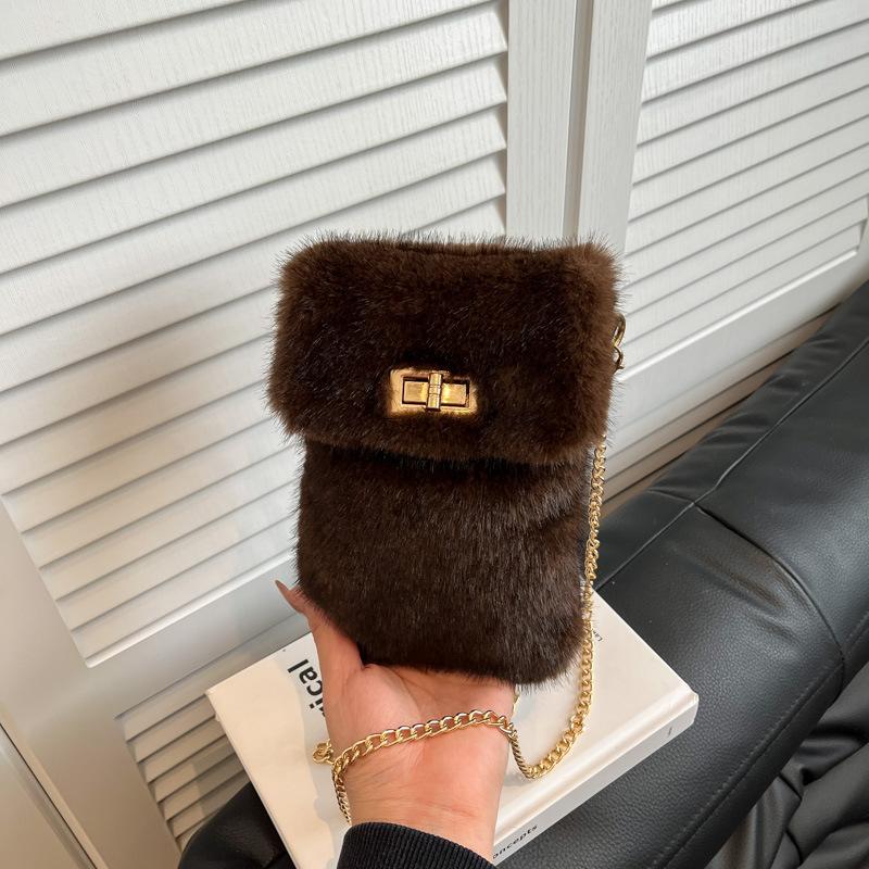 Real Mink Fur Bag Women's One Shoulder Crossbody Female Winter Plush Purses And Handbags Luxury Chain Messenger Shoulder Bag